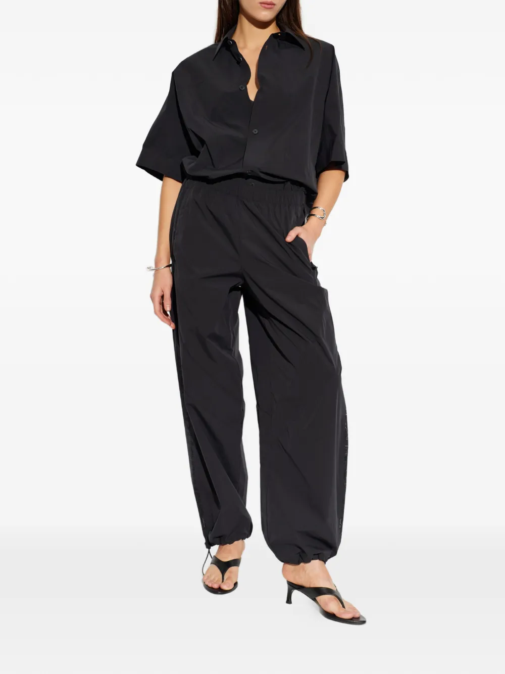 Alexander Wang Perforated Logo Short Sleeve Shirt in Black, view 2