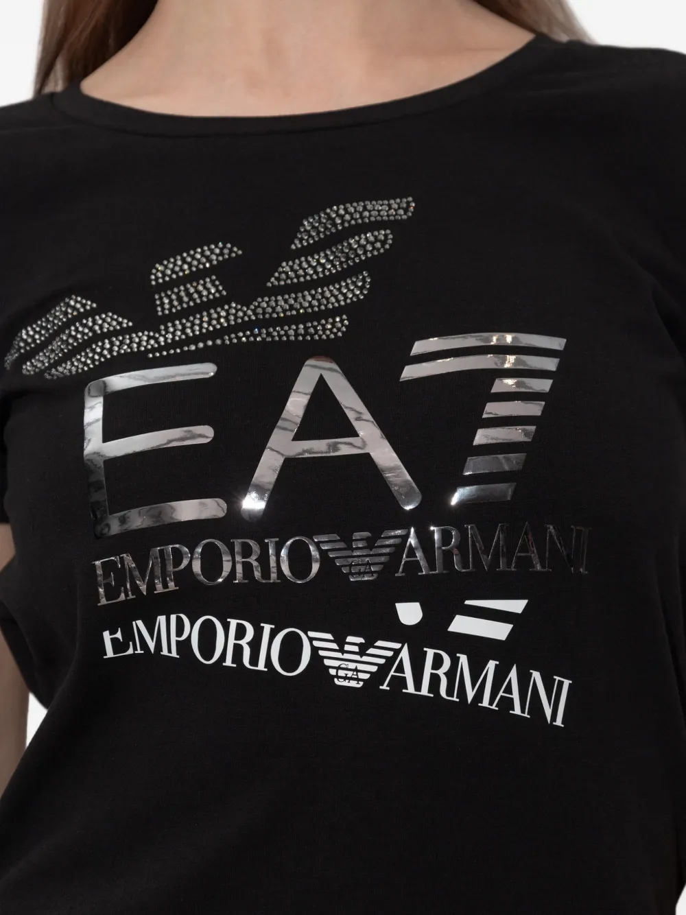 Ea7 Emporio Armani Logo Series verfraaid T-shirt met logo-print Zwart