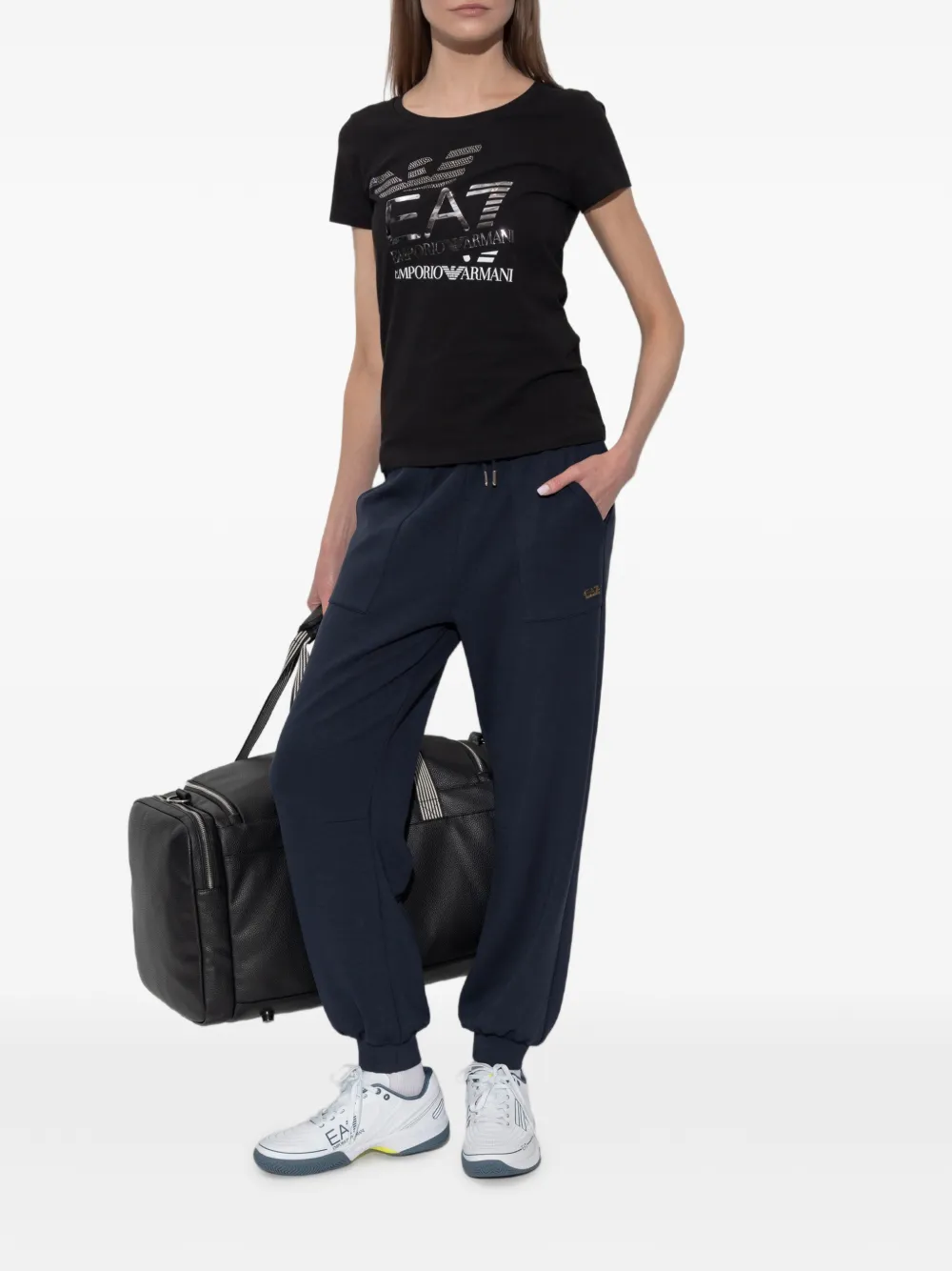 Ea7 Emporio Armani Logo Series verfraaid T-shirt met logo-print Zwart