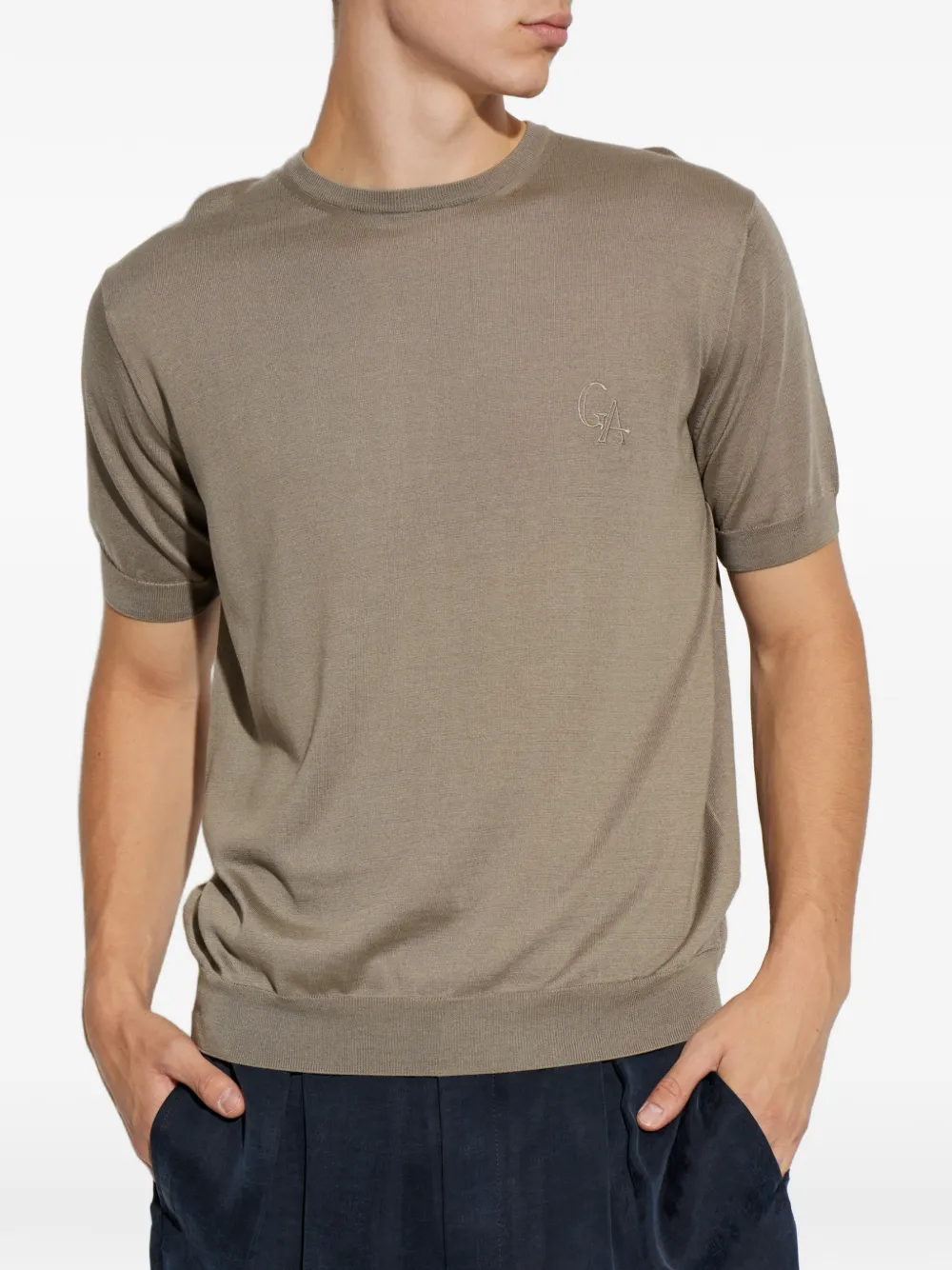 Giorgio Armani embroidered-logo T-shirt - Grigio