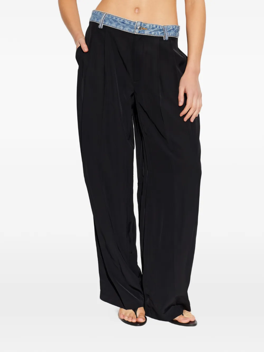 Alexander Wang Geplooide broek met denim tailleband Zwart