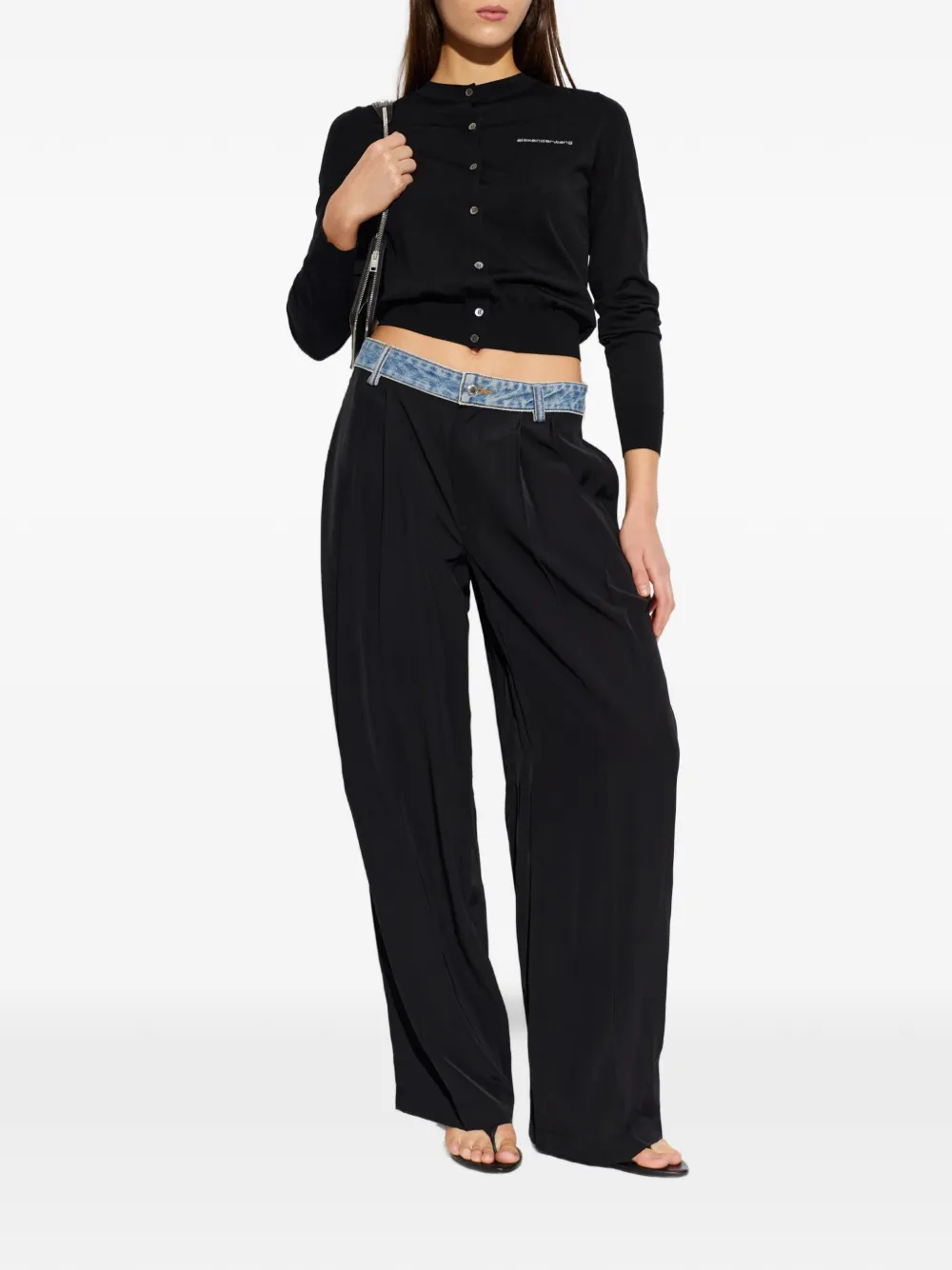 Alexander Wang Geplooide broek met denim tailleband Zwart