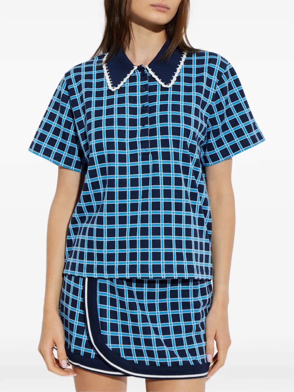 The Upside Clubhouse geruit poloshirt Blauw