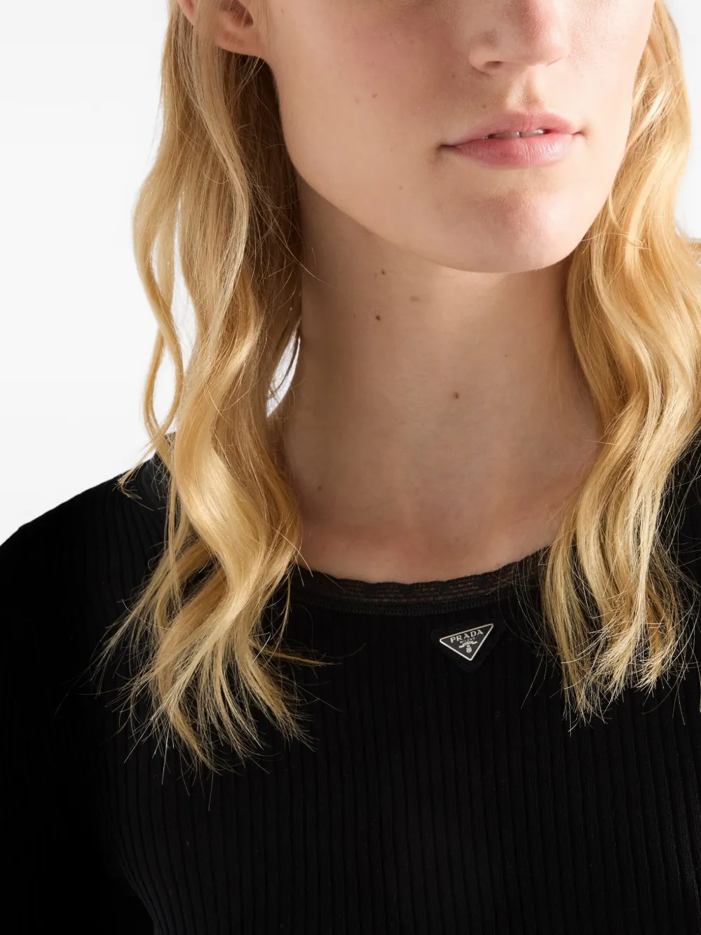 Prada Geribbeld katoenen cropped T-shirt Zwart