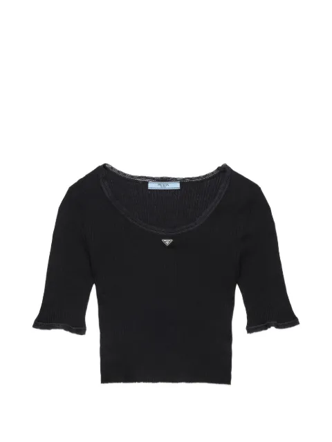 Prada cropped ribbed cotton T-shirt