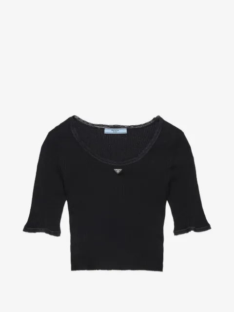 Prada cropped ribbed cotton T-shirt