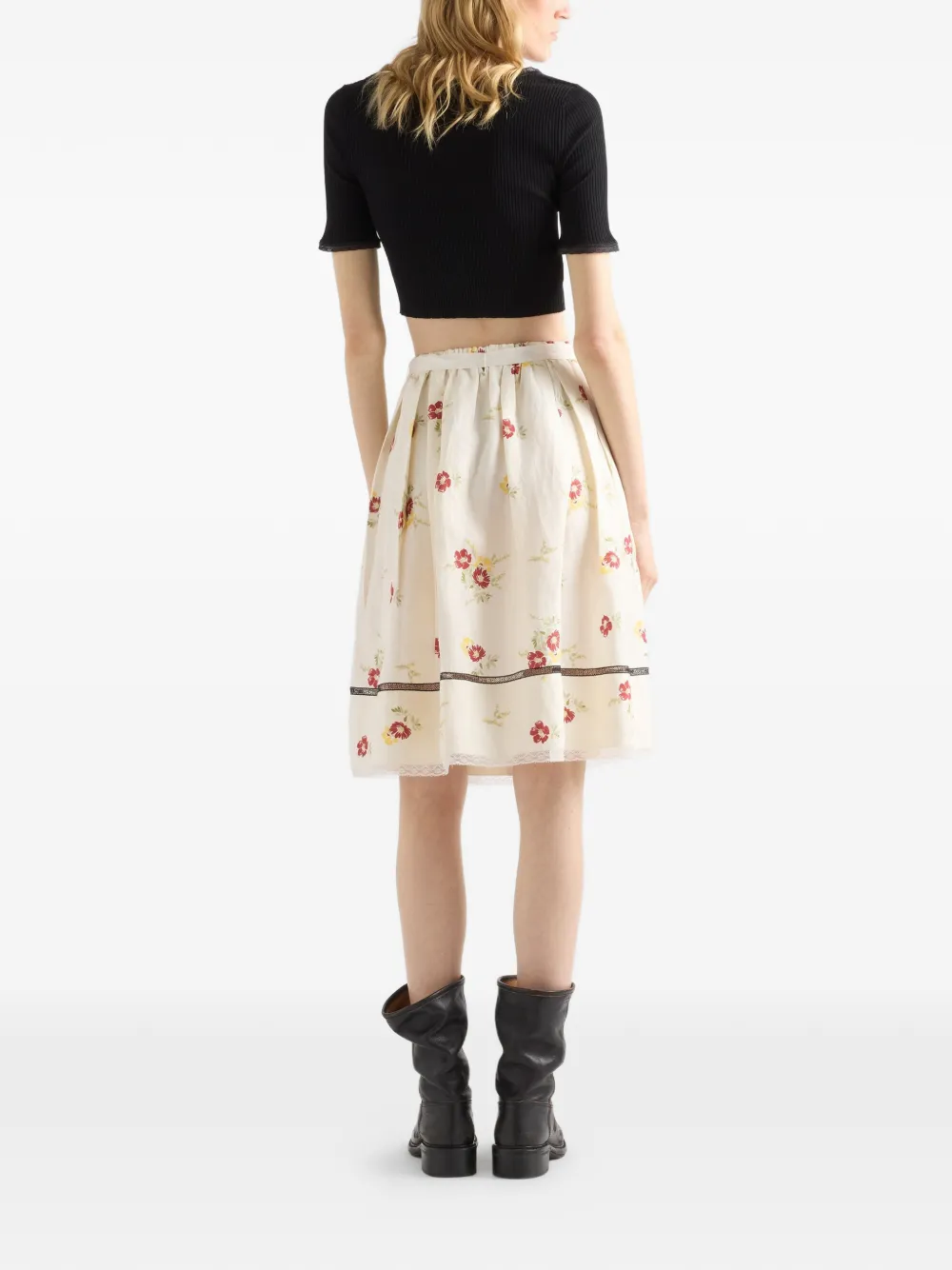 Prada Geribbeld katoenen cropped T-shirt Zwart