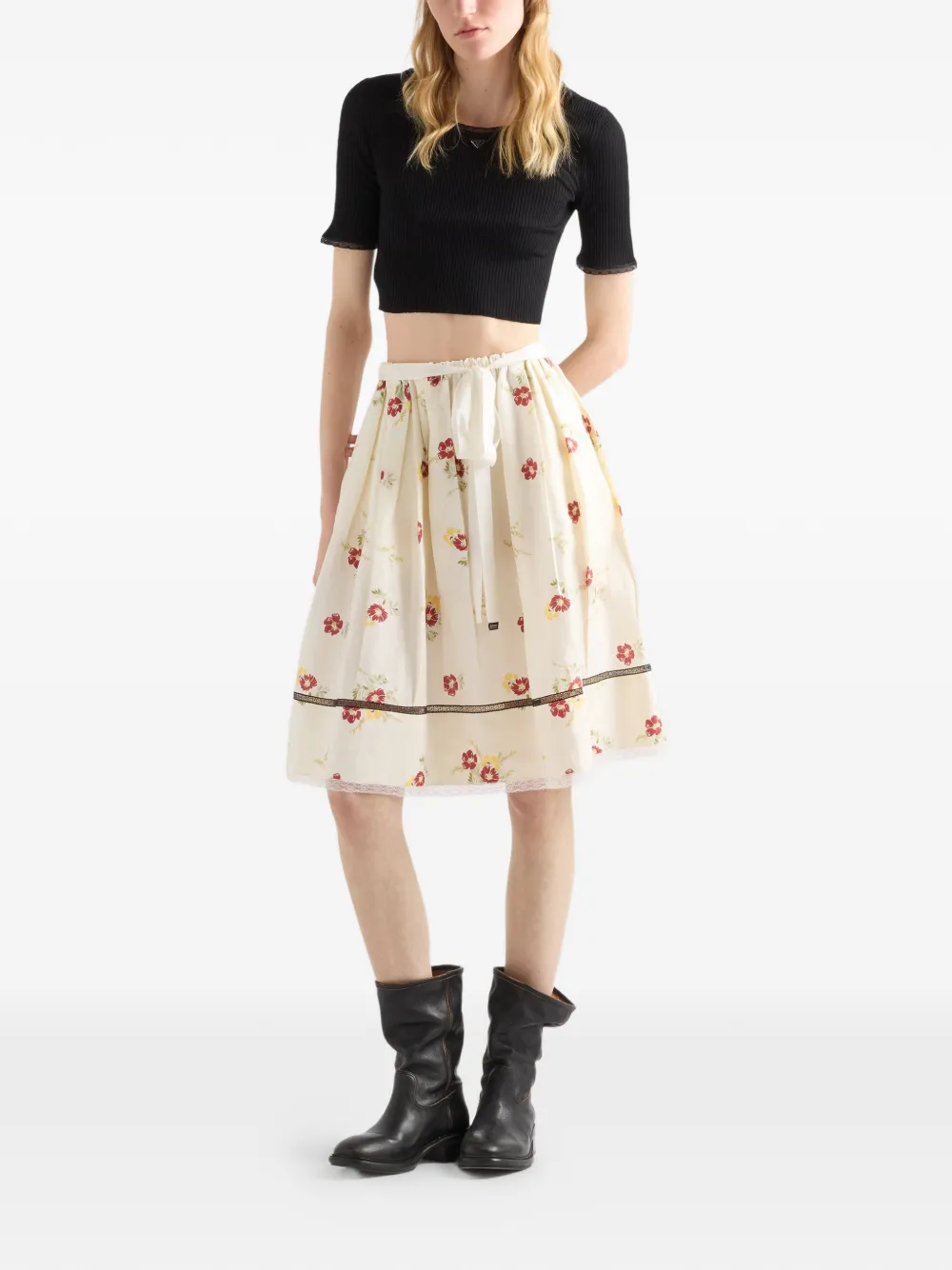 Prada Geribbeld katoenen cropped T-shirt Zwart