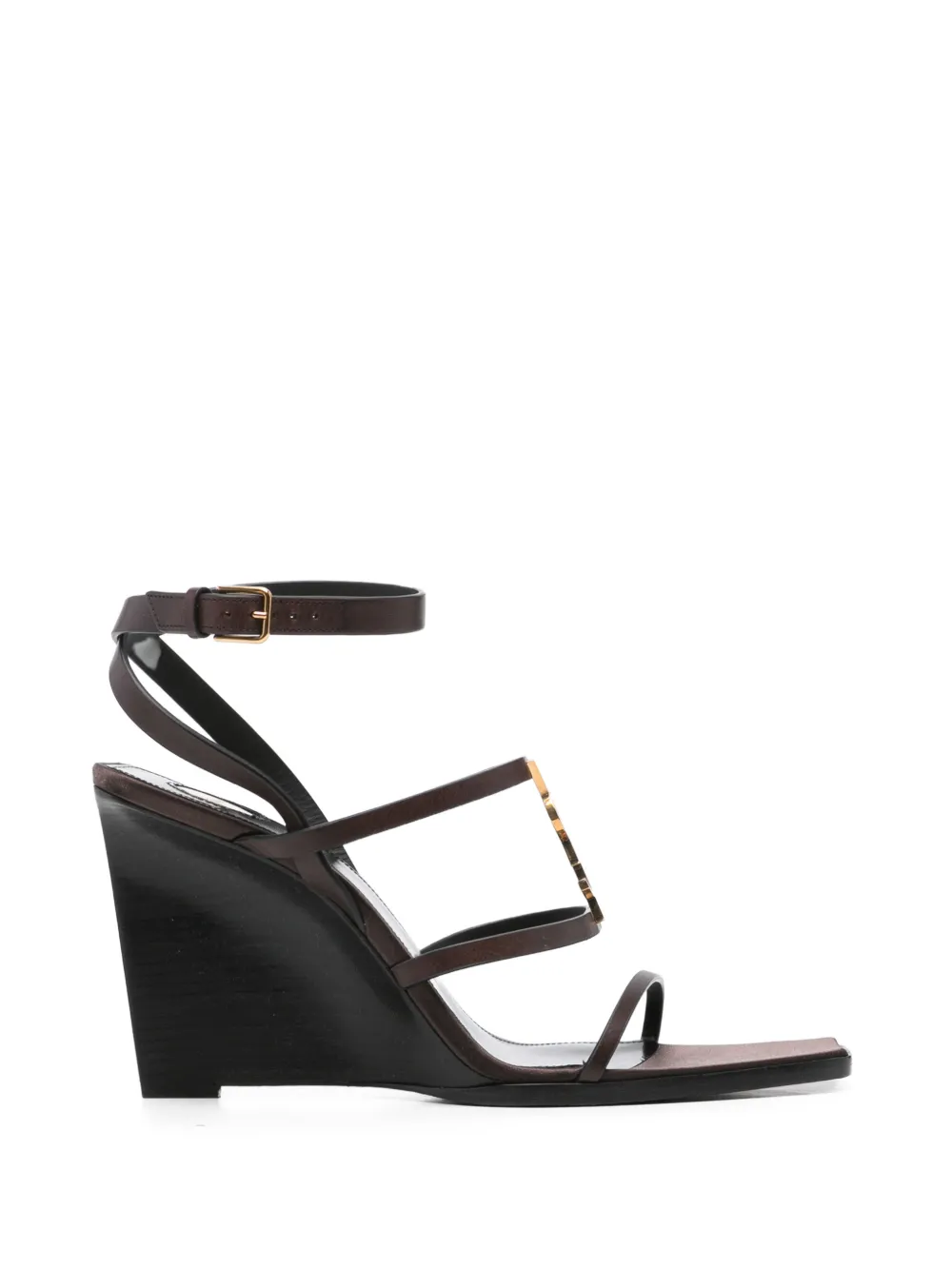 Saint Laurent Pre-Owned Sandali Cassandre con zeppa - Marrone