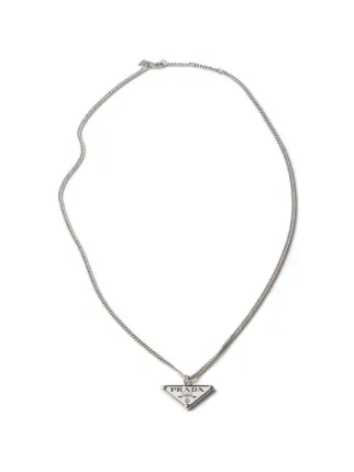 Prada Enameled Metal Necklace | Silver | FARFETCH
