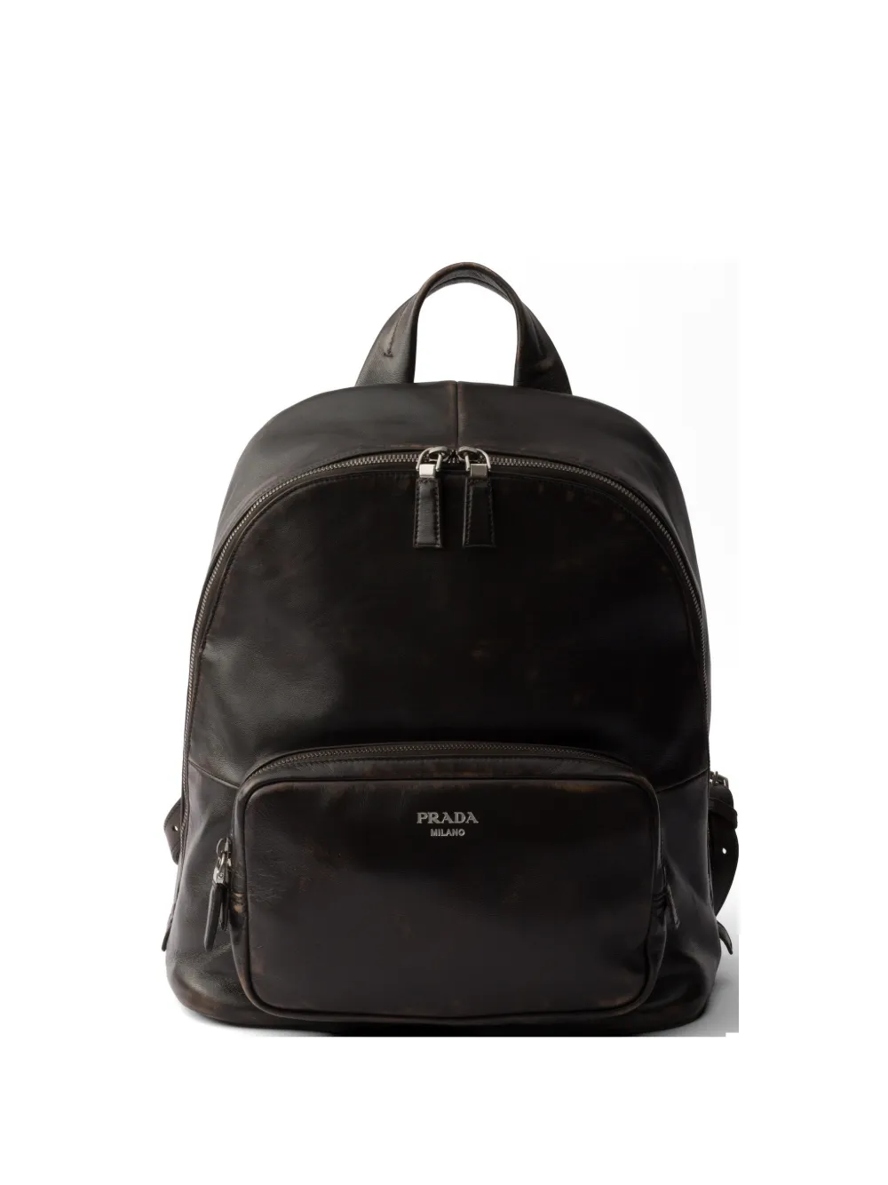 Prada distressed nappa leather backpack - Marrone