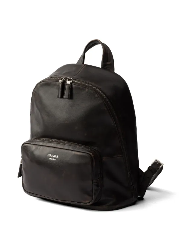 Prada Distressed Nappa Leather Backpack | Brown | FARFETCH