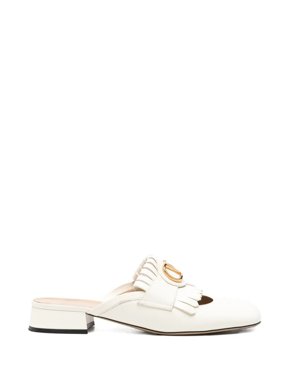 Pre-owned Valentino Garavani Vlogo Signature Fringed Mules In Neutrals