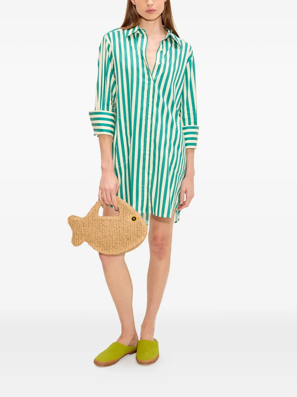 Simon Miller Kena gestreepte mini-blousejurk Groen