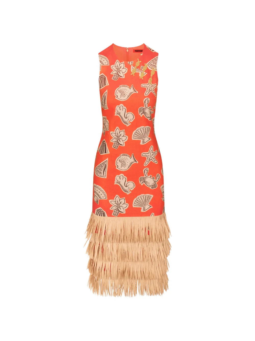 Simon Miller Jooni fringed sea-print midi dress - Arancione