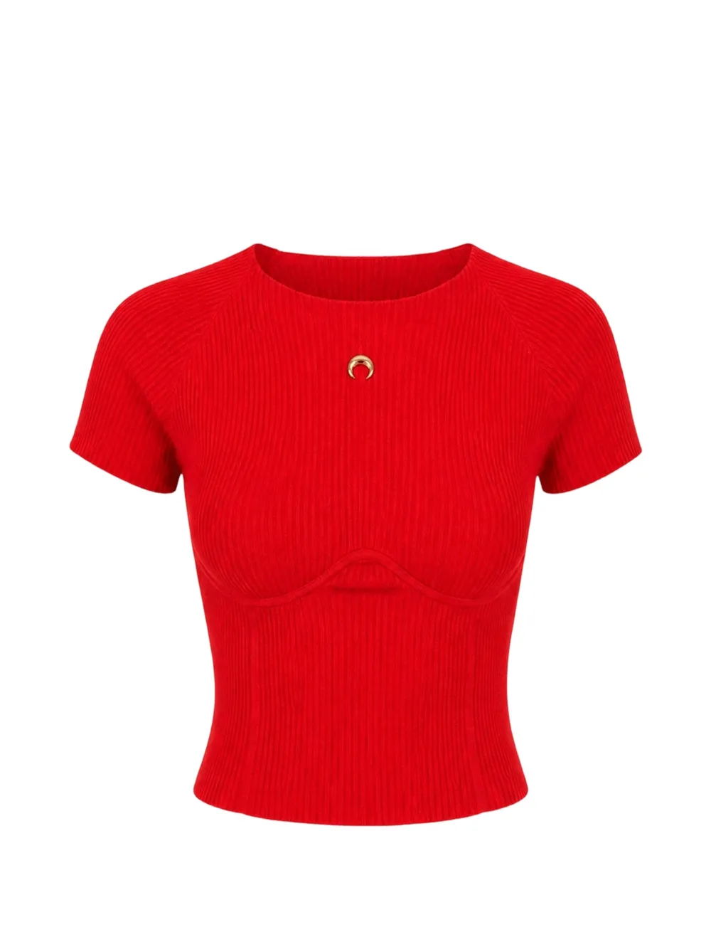 Marine Serre Moon-plaque ribbed-knit top - Rot