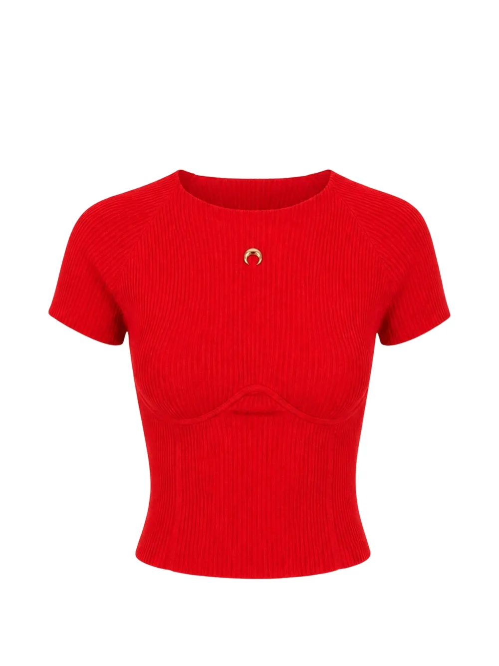 Marine Serre Moon-plaque ribbed-knit top