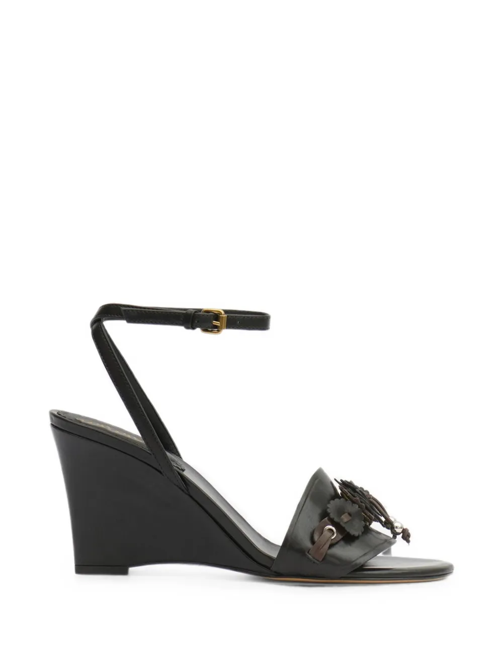ISABEL MARANT Anerya floral-appliqué wedge sandals Zwart