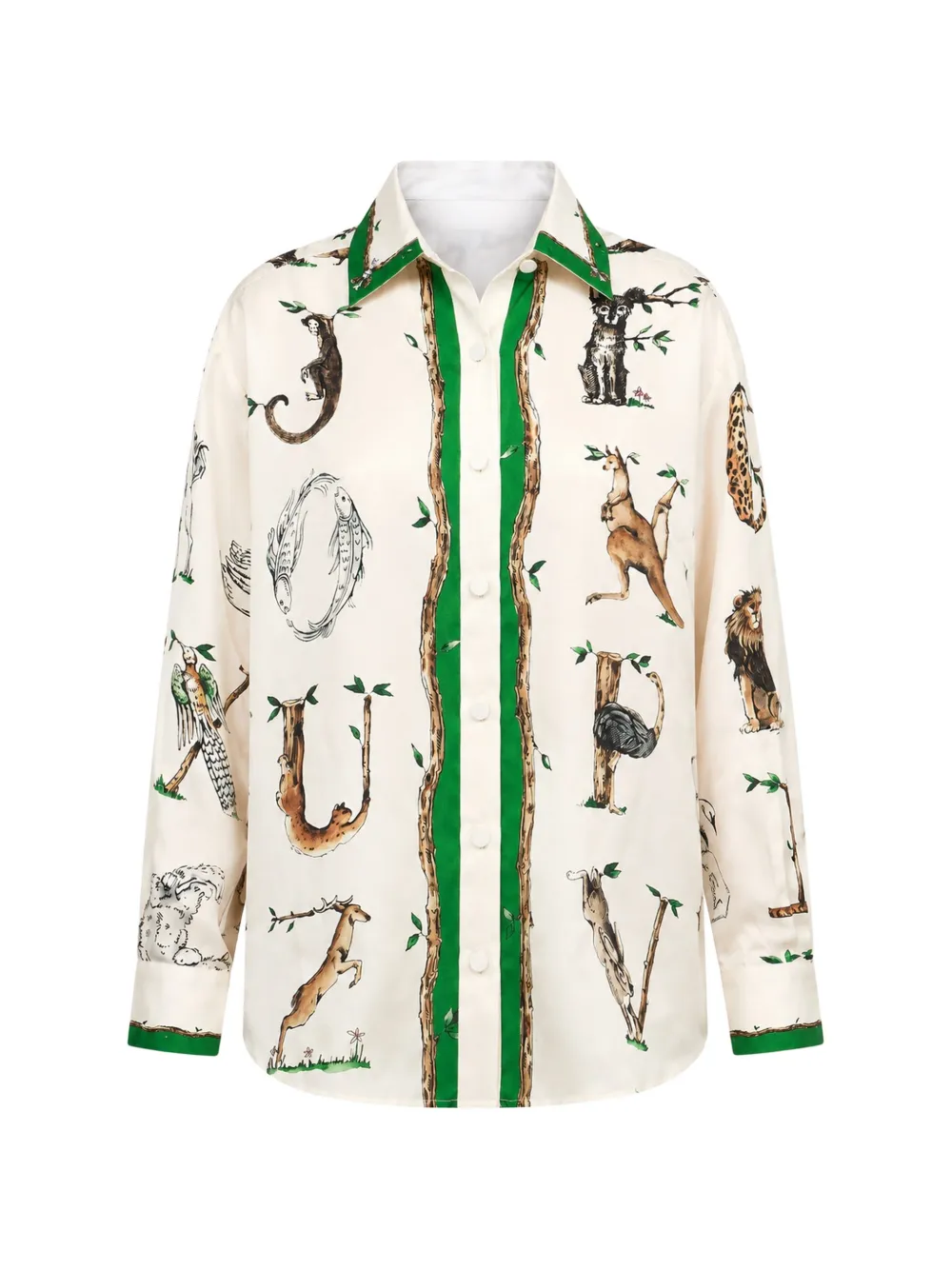 Paul & Joe Alphabet-print Contrast-trim Blouse In Green