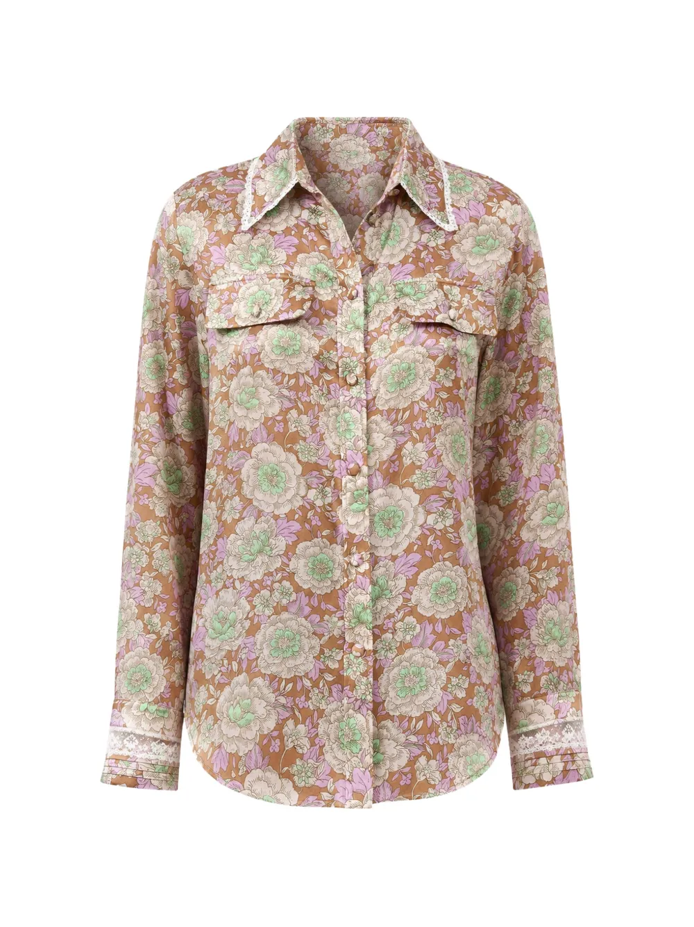 Paul & Joe Geranium floral-print lace-trim shirt - Brown