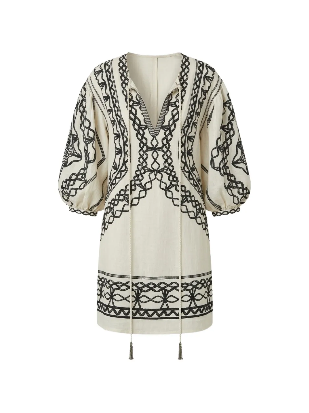 SCARLETT POPPIES Portofina embroidered balloon-sleeve mini dress - Toni neutri
