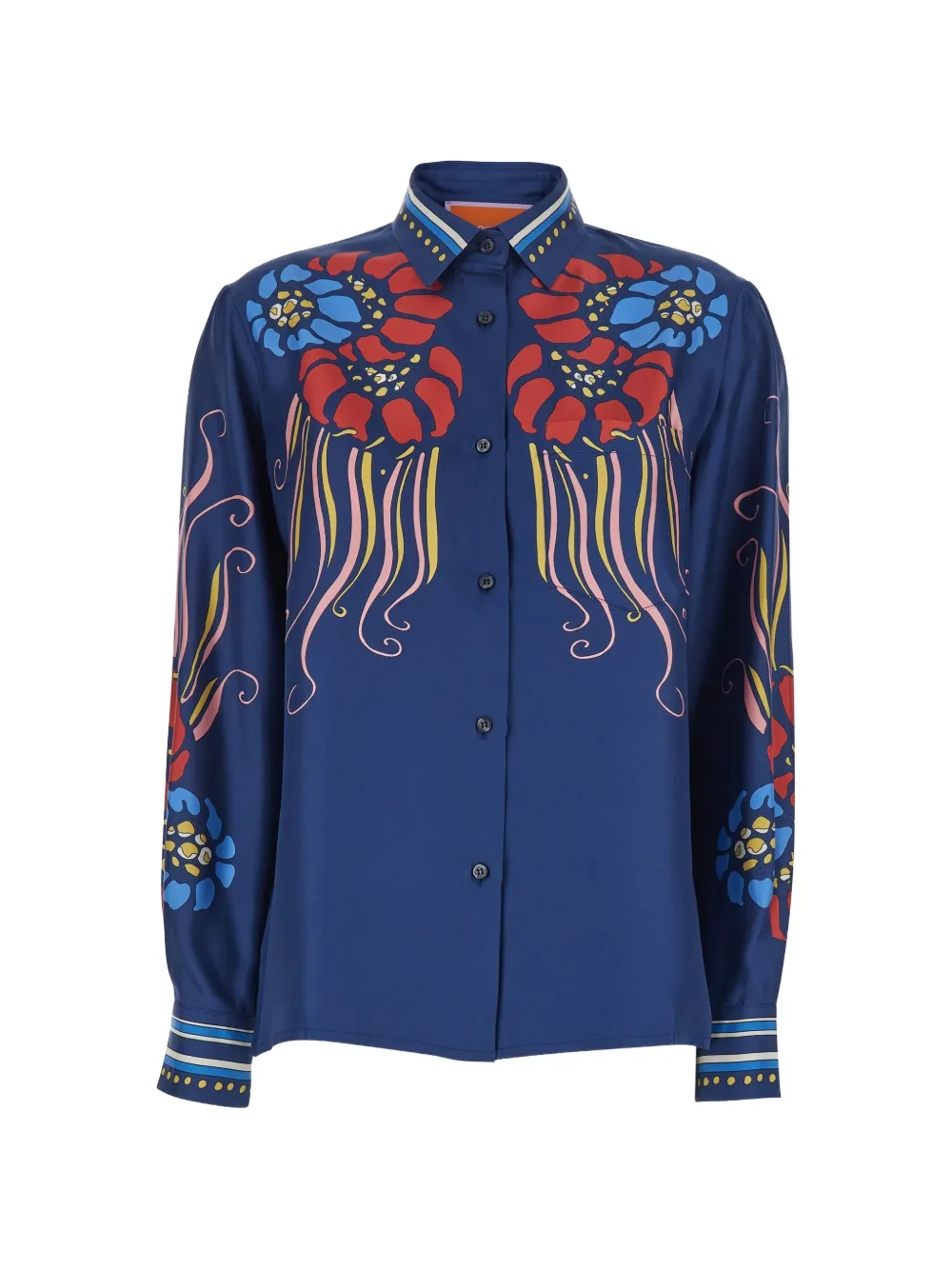 La DoubleJ Lemuria Placée floral-print button-down silk shirt - Blue