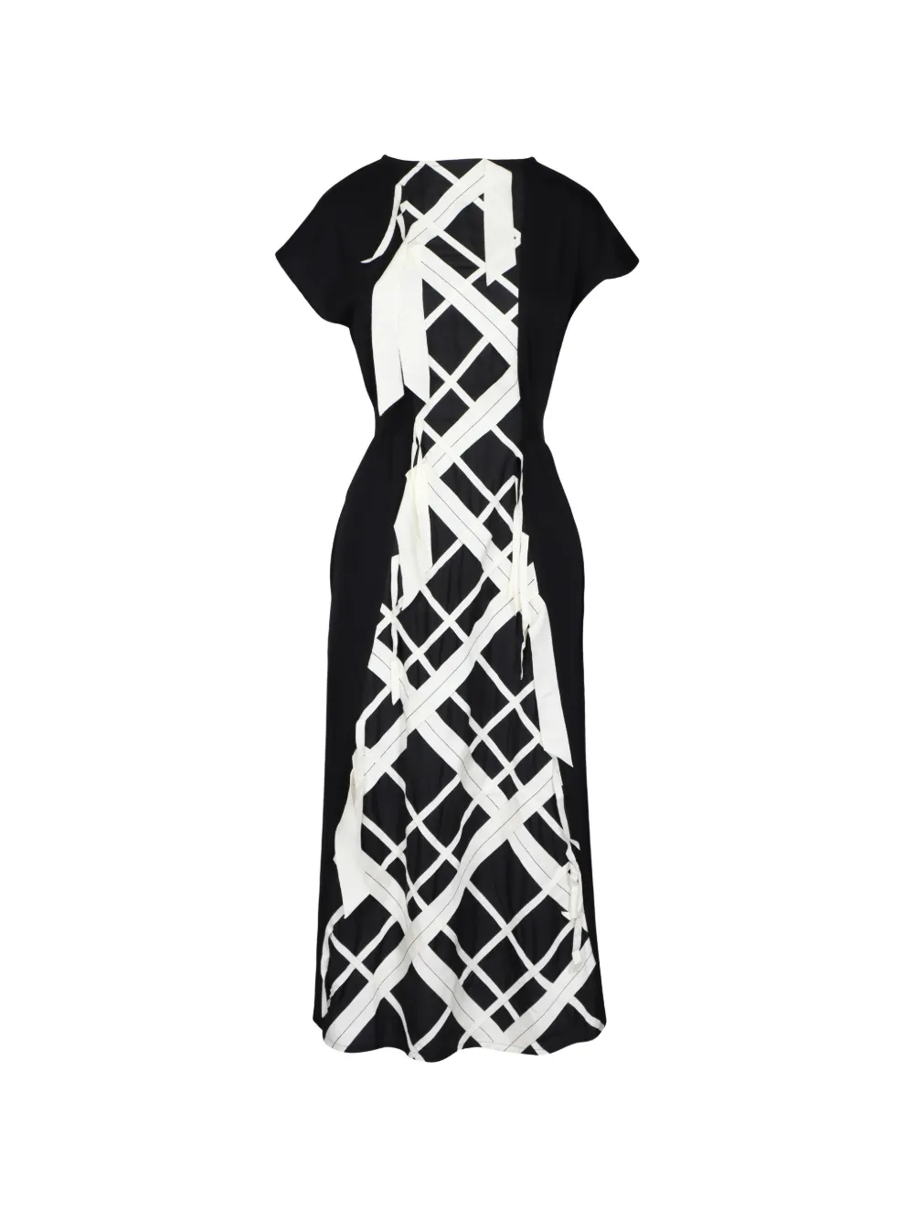 Lanvin Lattice-print Belted Midi Dress In Black