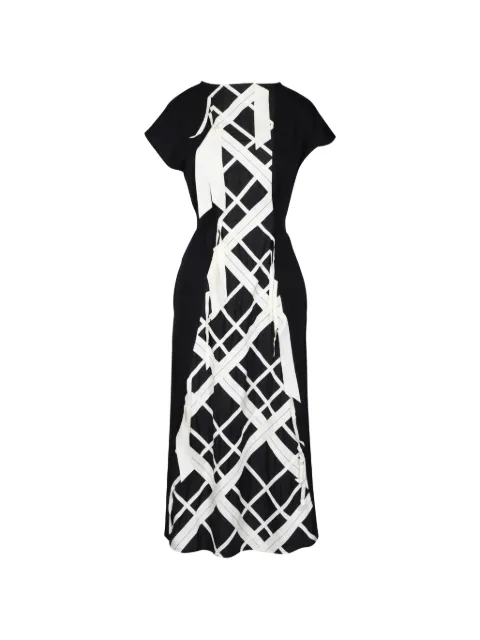 Lanvin lattice-print belted midi dress