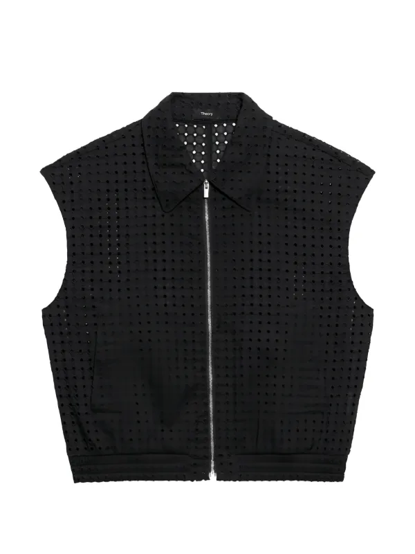 Theory Broderie-anglaise Zip-up Gillet in Black