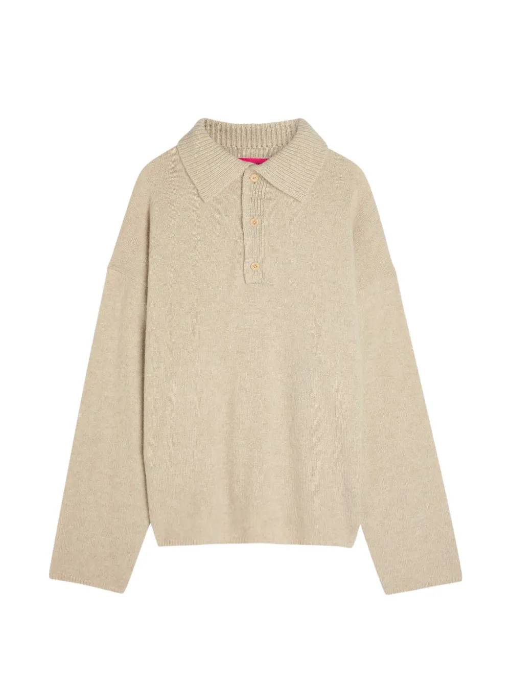 The Elder Statesman ribbed-knit long-sleeve polo shirt - Nude