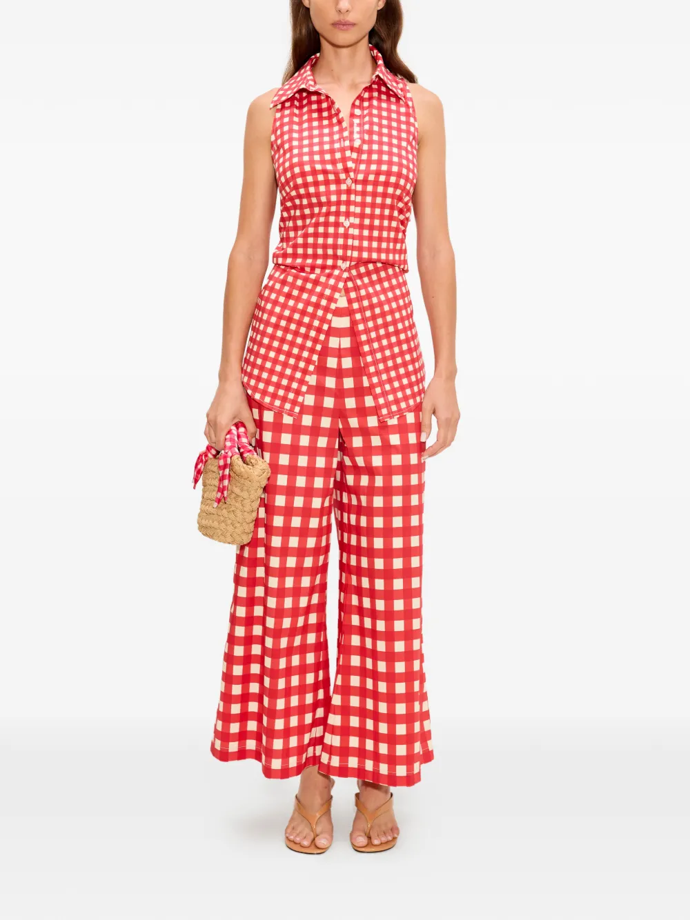 Simon Miller Toni cropped palazzo broek met gingham ruit Rood
