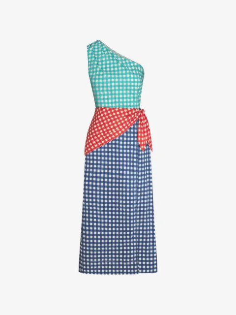 Simon Miller Belem gingham-check one-shoulder midi dress