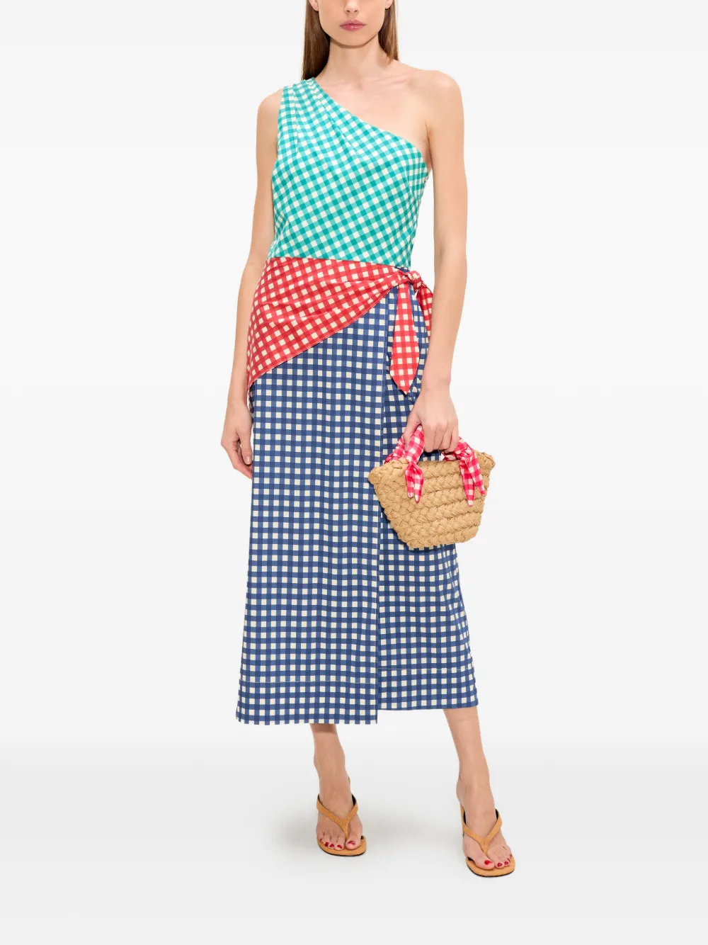 Simon Miller Belem asymmetrische midi-jurk met gingham-ruit Blauw