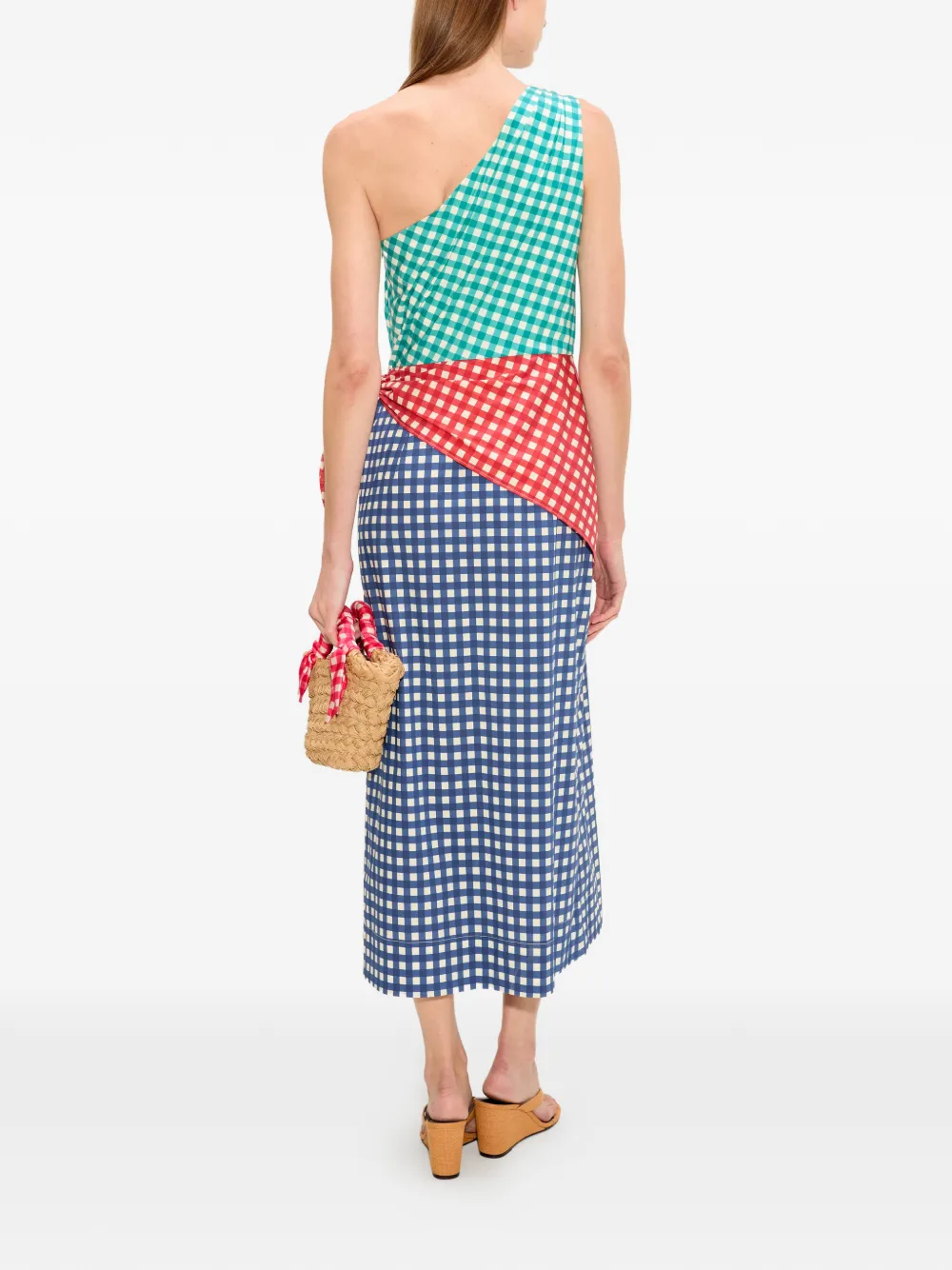Simon Miller Belem asymmetrische midi-jurk met gingham-ruit Blauw
