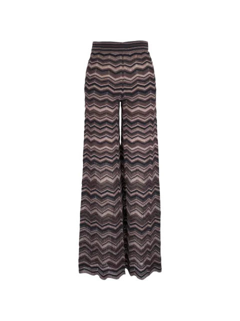 D.Exterior chevron-knit wide-leg trousers