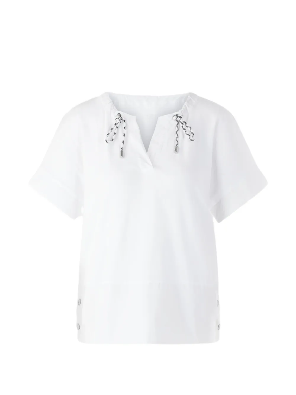 Marccain Drawstring-neck Side-button T-shirt In White