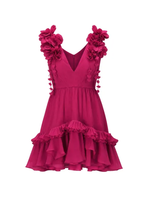 PatBO floral-appliqué ruffled mini dress
