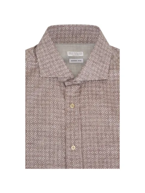 Brunello Cucinelli geometric-print spread-collar shirt