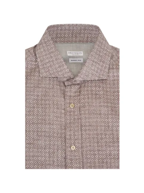 Brunello Cucinelli geometric-print spread-collar shirt