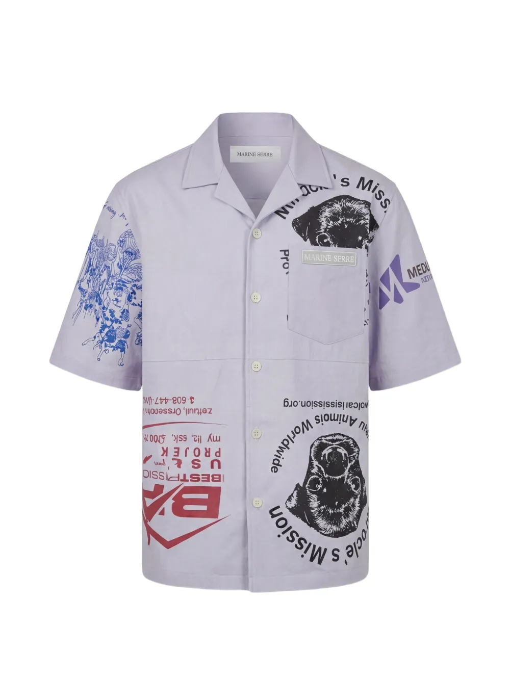 Marine Serre Scout graphic-print bowling shirt - Blu