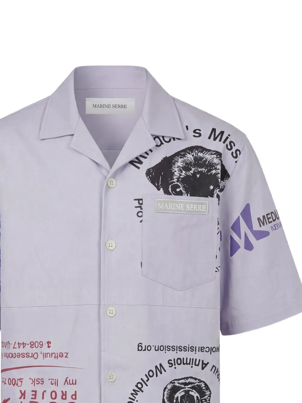 Marine Serre Upcycled Scout SS bowlingshirt Blauw
