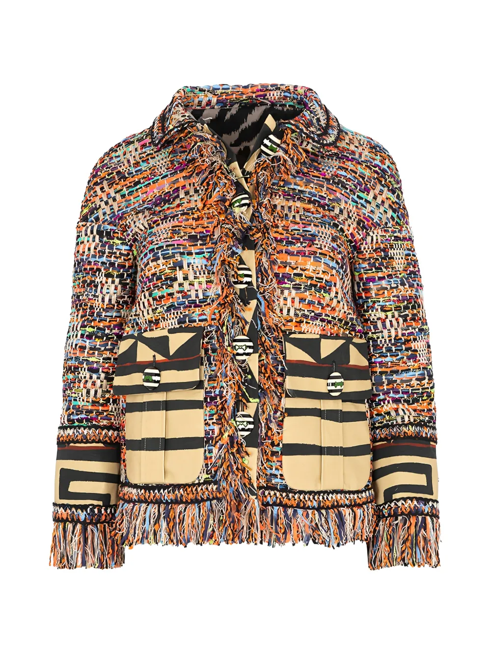 MAISON COMMON fringe-trimmed tweed jacket - Nero