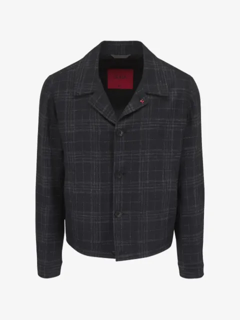 Isaia check-pattern spread-collar jacket