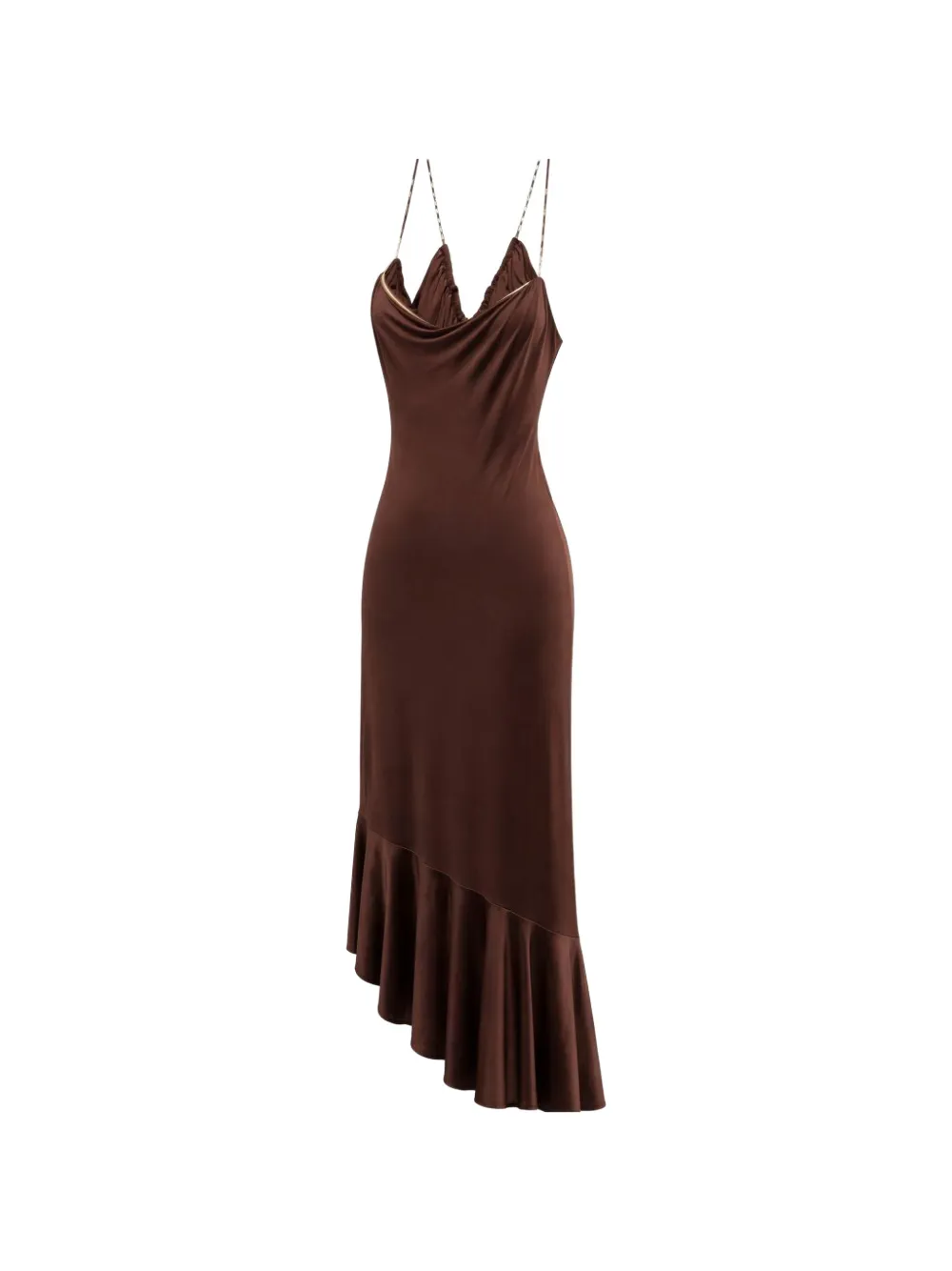 Amen ruffled-trim cowl-neck midi dress - Marrone