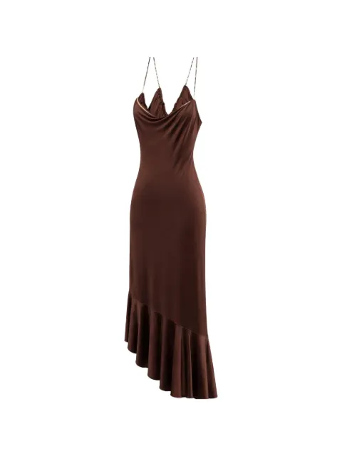 Amen ruffled-trim cowl-neck midi dress