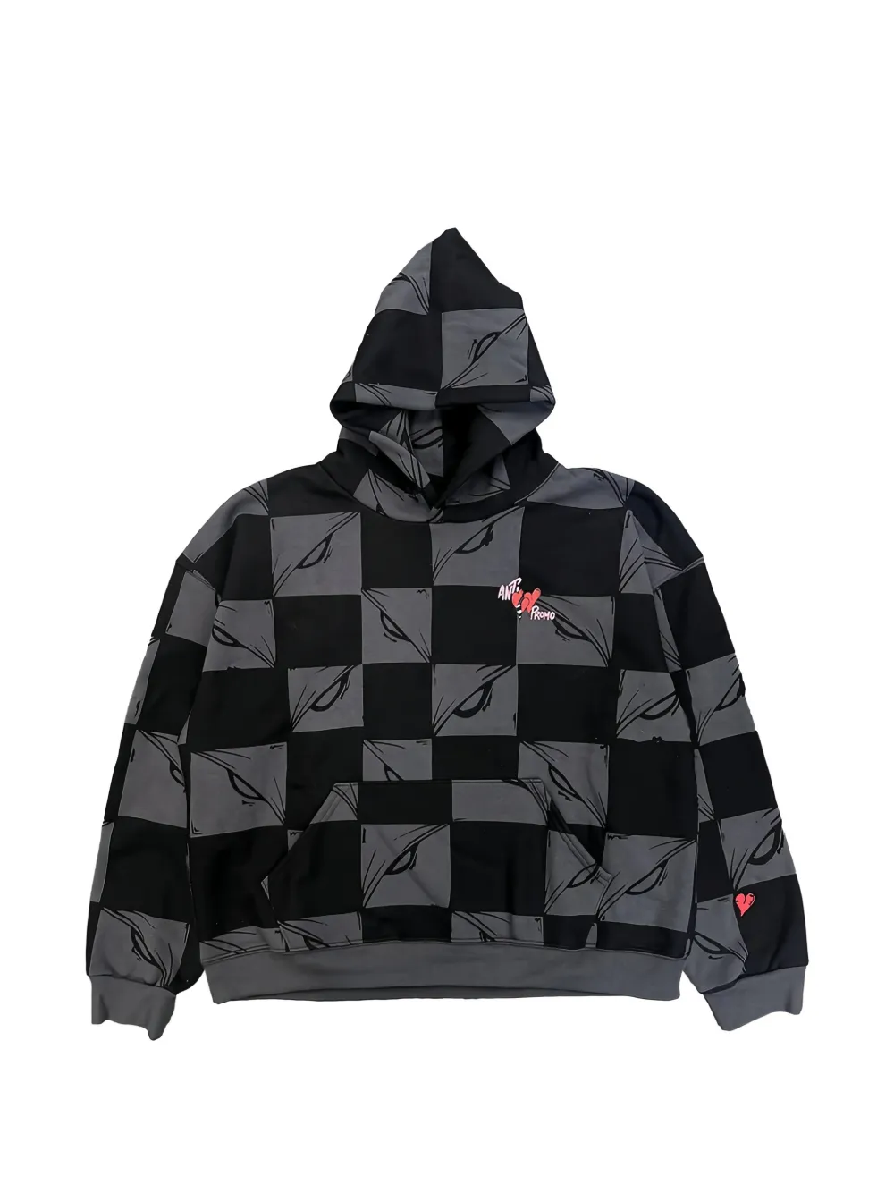 ANTI PROMO 99 Eyes checkered-pattern graphic-print hoodie - Black