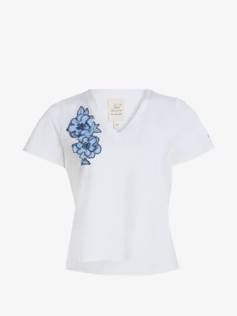 Cinq A Sept floral-applique V-neck T-shirt