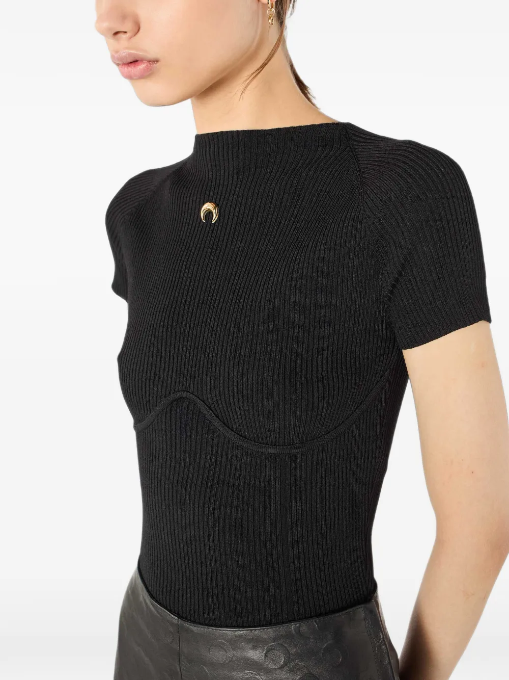 Marine Serre Crescent Moon ribgebreide top Zwart