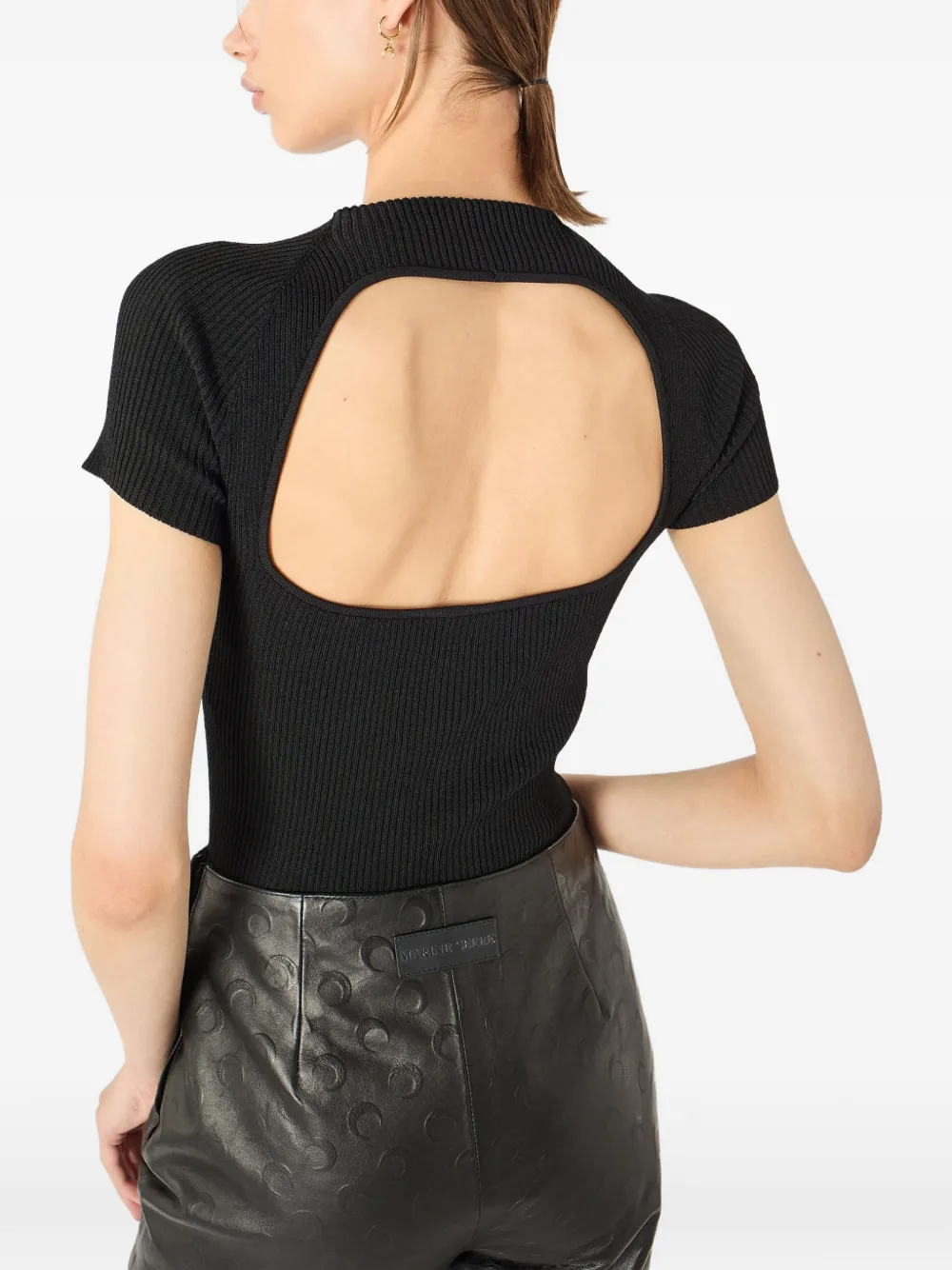Marine Serre Crescent Moon ribgebreide top Zwart