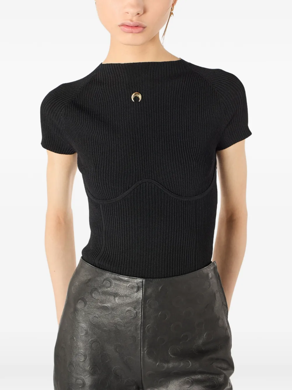 Marine Serre Crescent Moon ribgebreide top Zwart